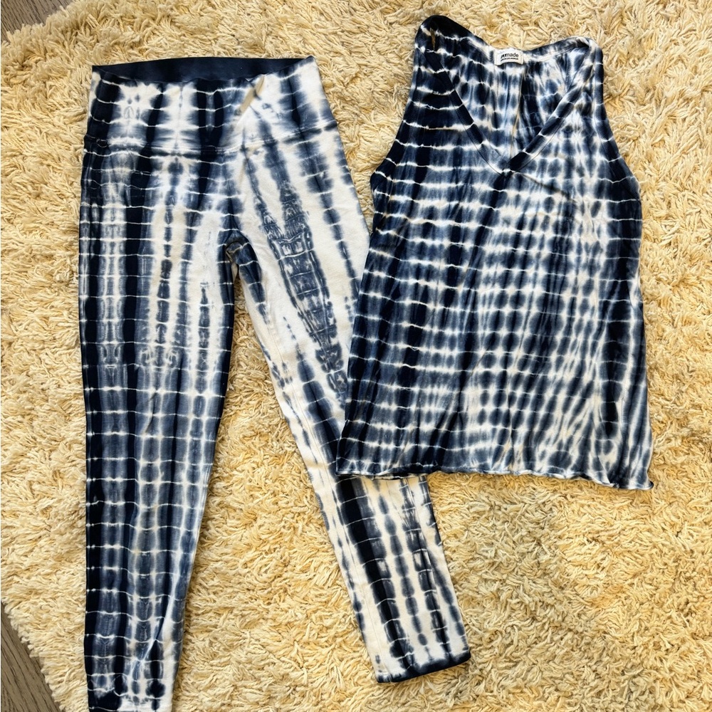LAmade Navy and White Tie-Dye Tank and Leggings Set
